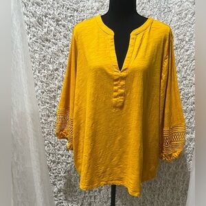 Ava & Viv Mustard Yellow BOHO Top, QUATER ELASTIC HEM SLEEVES , PLUS SIZE 2X